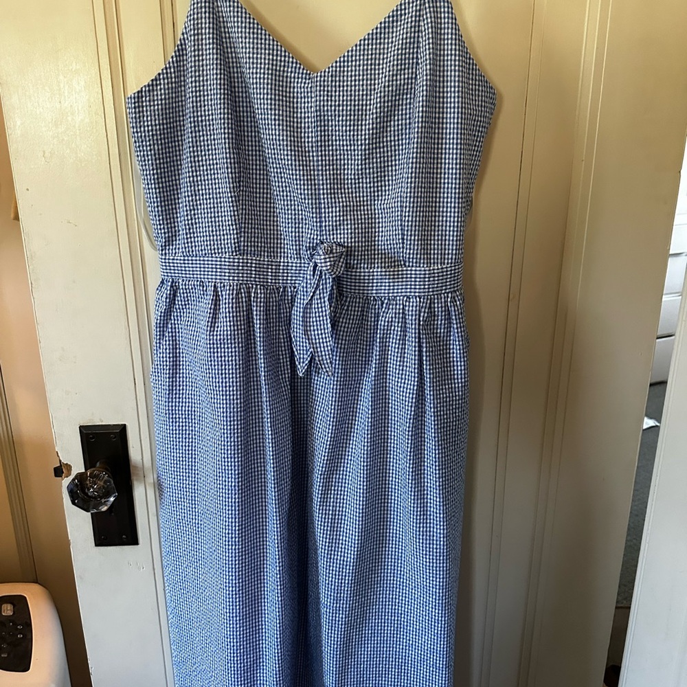 Doe & Rae Light Blue Gingham Midi Dress with Tie Waist